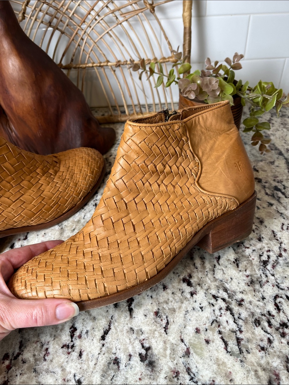 Frye Woven Leather Ankle Booties in Tan - Picture 8 of 14